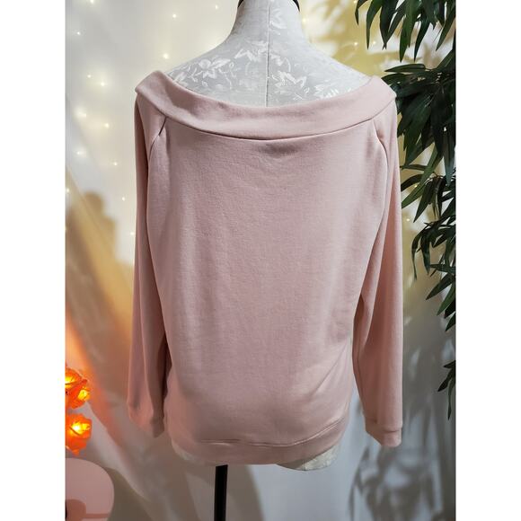 GF Collection NWOT Boat Neck Tie Hem Sweatshirt Womens Size L Soft Light Pink - Picture 3 of 8